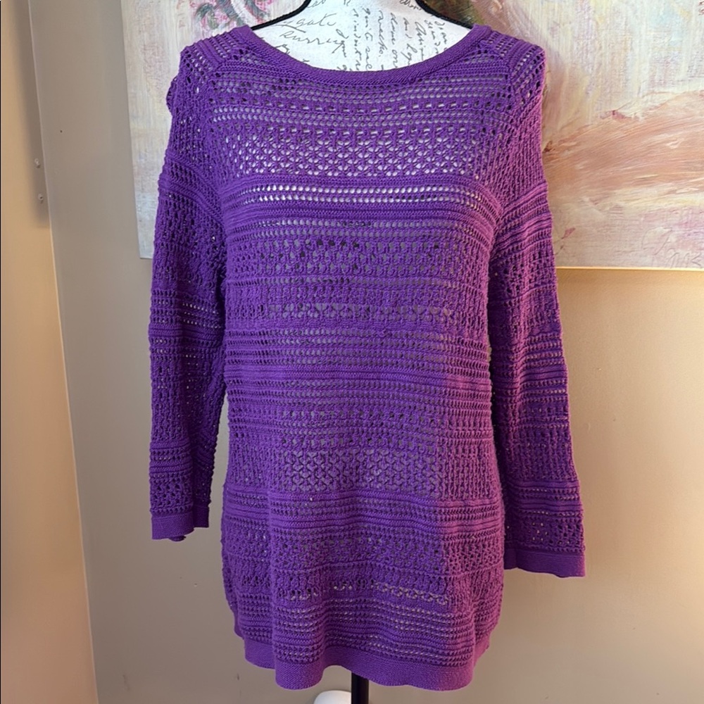 LOFT Purple Crew Neck Sweater with Textured Knit